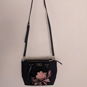 Kate Spade - Black Crossbody Mini Bag w/ Pink Floral Embroidery & Gold Hardware